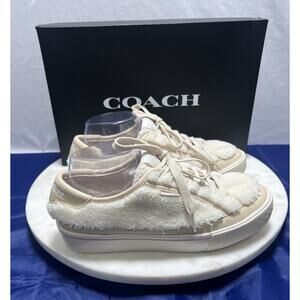 Coach City Sole Shearling Platform Sneakers Shoes Natural Chalk Women Size 8